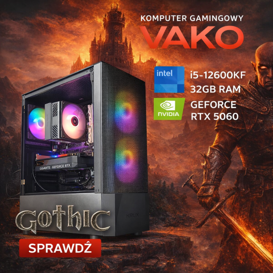 Komputer do gier Battlefield 6 VAKO INTEL i5-12600KF 32GB RTX 5060 SSD 1TB 650W  W11Pro czarna